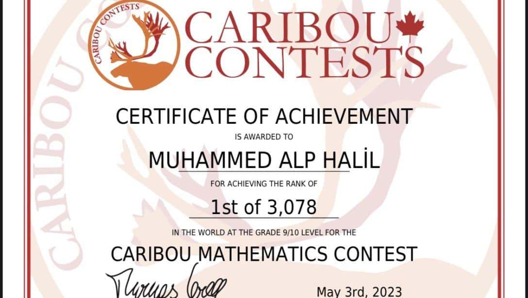 Uluslararası Caribou Matematik Yarışması'nda Dünya 1'incisi 